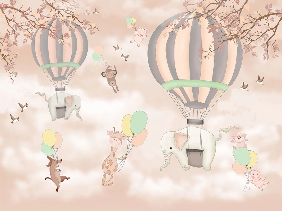 слоны, воздушные шары, HD, детские, животные, зеленые, коричневые, серые, бежевые